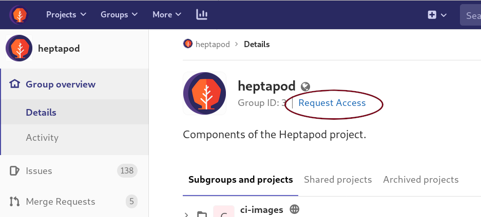Requesting access on the Heptapod group