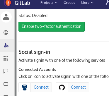 Account settings, Social sign-in section