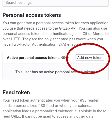 access tokens page