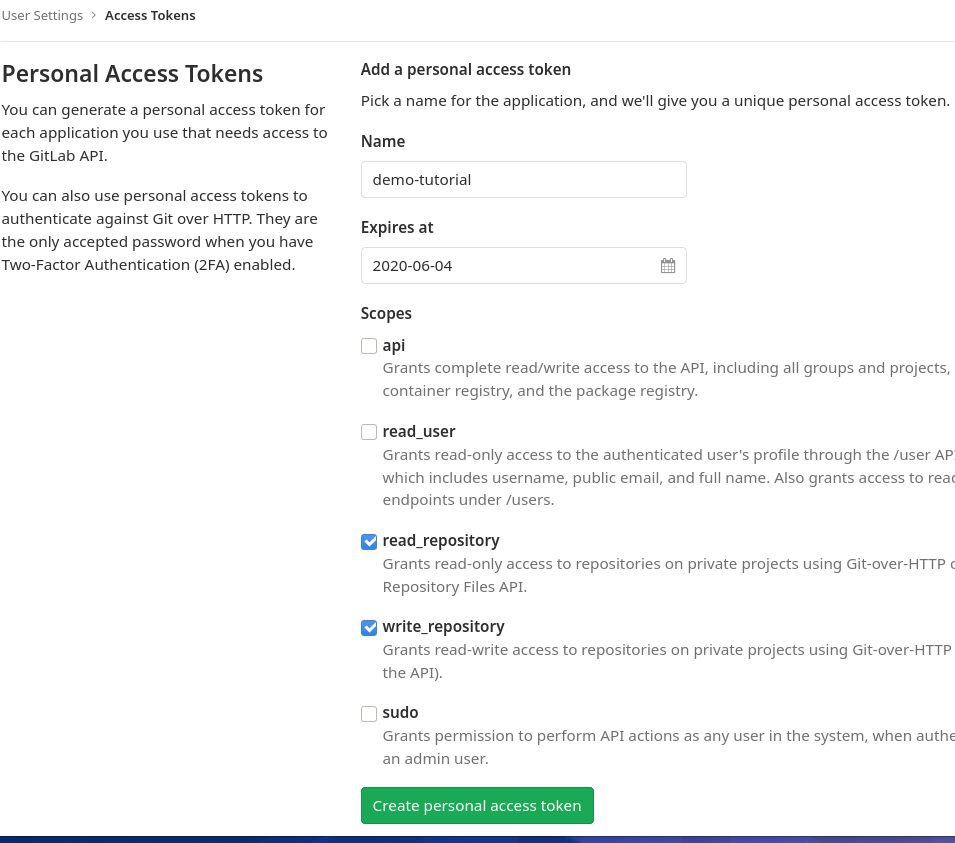 Personal Access Token Create Form